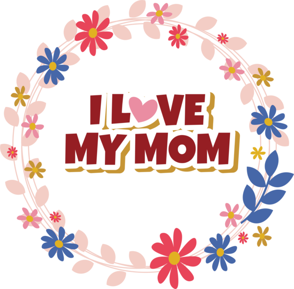 Transparent Mother's Day Design Floral design Line for Love You Mom for Mothers Day