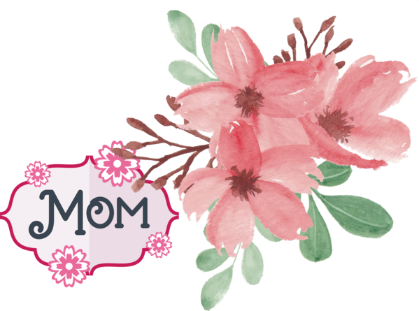 Transparent Mother's Day Cherry blossom Flower Watercolor painting for Super Mom for Mothers Day