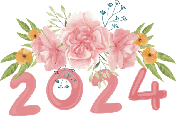 Transparent New Year Floral design Flower bouquet Design for Happy New Year 2024 for New Year