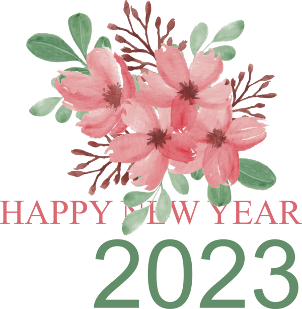 Transparent New Year Cherry blossom Flower Watercolor painting for Happy New Year 2023 for New Year