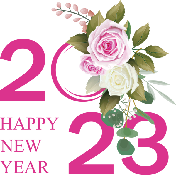 Transparent New Year Floral design Garden roses Rose for Happy New Year 2023 for New Year