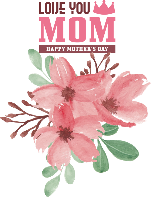 Transparent Mother's Day Watercolor painting Flower Floral design for Love You Mom for Mothers Day