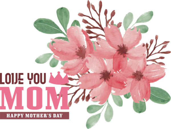 Transparent Mother's Day Flower Cherry blossom Floral design for Love You Mom for Mothers Day