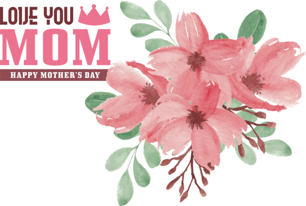 Transparent Mother's Day Flower Watercolor painting Cherry blossom for Love You Mom for Mothers Day