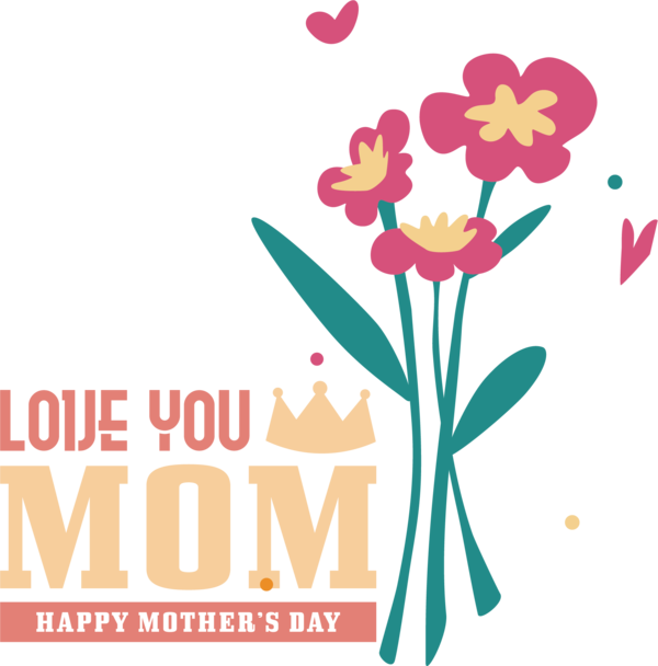 Transparent Mother's Day Flower Drawing Design for Love You Mom for Mothers Day