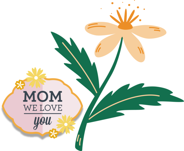 Transparent Mother's Day Design Flower Line art for Love You Mom for Mothers Day