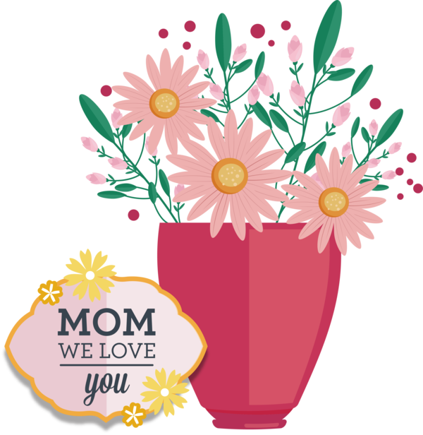 Transparent Mother's Day Flower Vase Floral design for Love You Mom for Mothers Day
