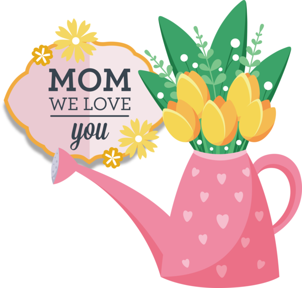 Transparent Mother's Day Clip Art for Fall Watering Can Flower for Love You Mom for Mothers Day