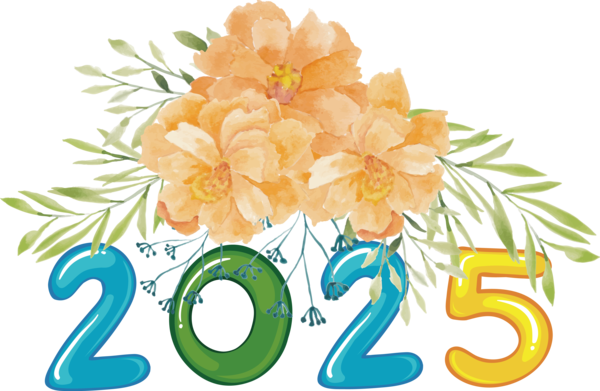 Transparent New Year Flower Watercolor painting Floral design for Happy New Year 2025 for New Year