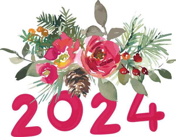 Transparent New Year Flower Design Painting for Happy New Year 2024 for New Year