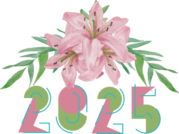 Transparent New Year calendar Flower Floral design for Happy New Year 2025 for New Year