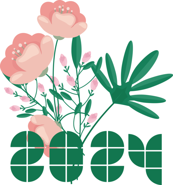 Transparent New Year Flower Floral design Cut flowers for Happy New Year 2024 for New Year