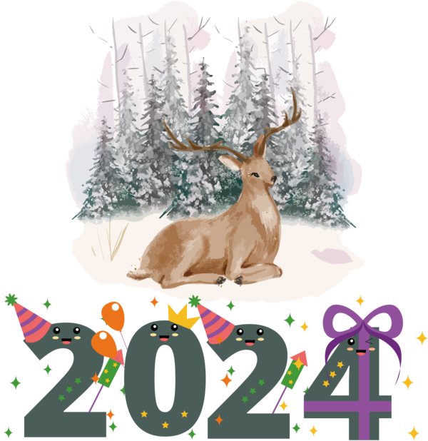 Transparent New Year Deer Reindeer Rudolph for Happy New Year 2024 for New Year