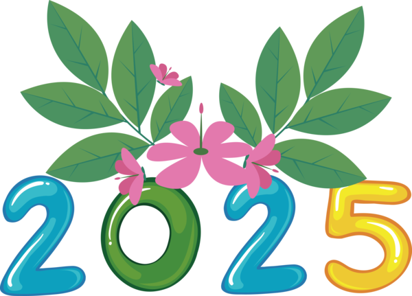 Transparent New Year Flower Painting Floral design for Happy New Year 2025 for New Year