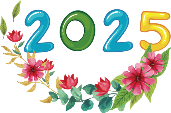 Transparent New Year Floral design Flower Design for Happy New Year 2025 for New Year