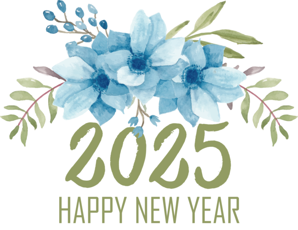 Transparent New Year Flower Floral design calendar for Happy New Year 2025 for New Year