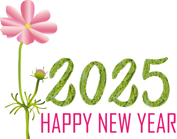 Transparent New Year Plant stem Floral design Logo for Happy New Year 2025 for New Year