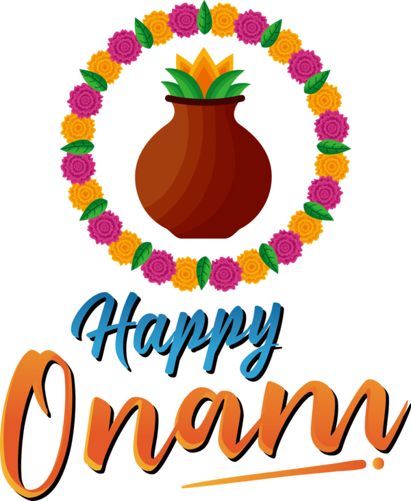 Transparent Onam Logo Flower Calligraphy for Onam Harvest Festival for Onam