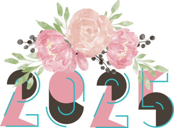 Transparent New Year Watercolour Colour Watercolor painting Floral design for Happy New Year 2025 for New Year