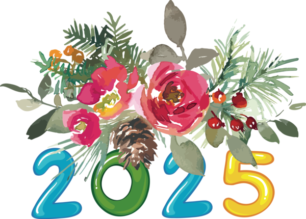 Transparent New Year Flower Design Drawing for Happy New Year 2025 for New Year