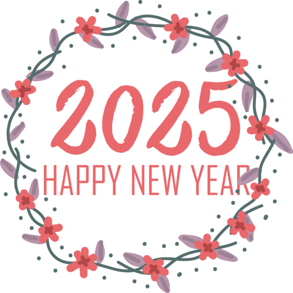 Transparent New Year Floral design Flower Wreath for Happy New Year 2025 for New Year