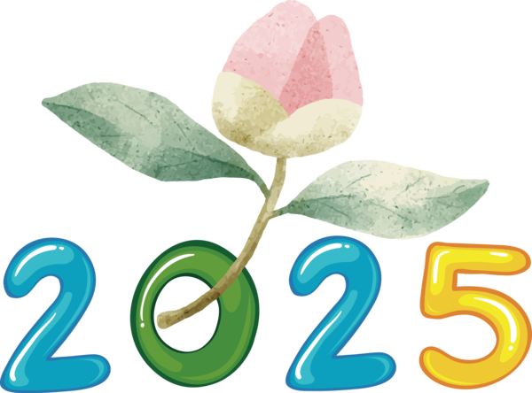 Transparent New Year Flower Design Text for Happy New Year 2025 for New Year
