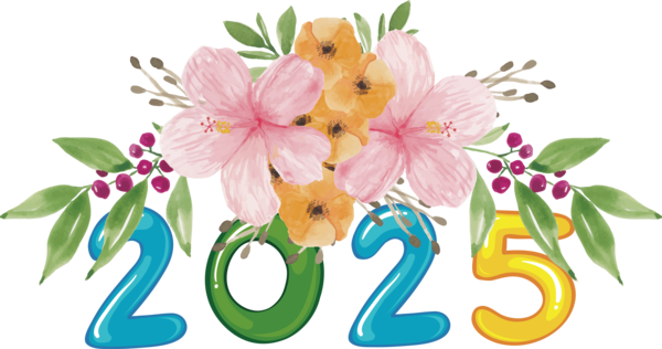 Transparent New Year Floral design Flower Cut flowers for Happy New Year 2025 for New Year