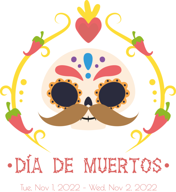 Transparent Day of the Dead Drawing Design Flower for Día de Muertos for Day Of The Dead