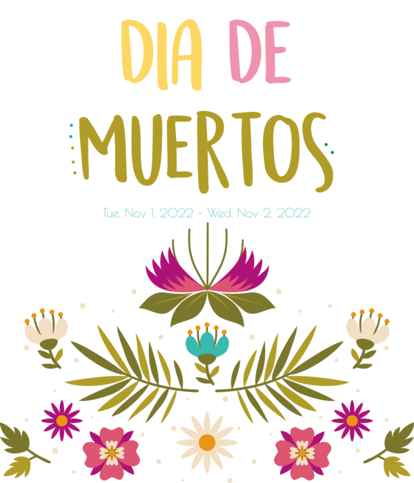 Transparent Day of the Dead Floral design Leaf Design for Día de Muertos for Day Of The Dead