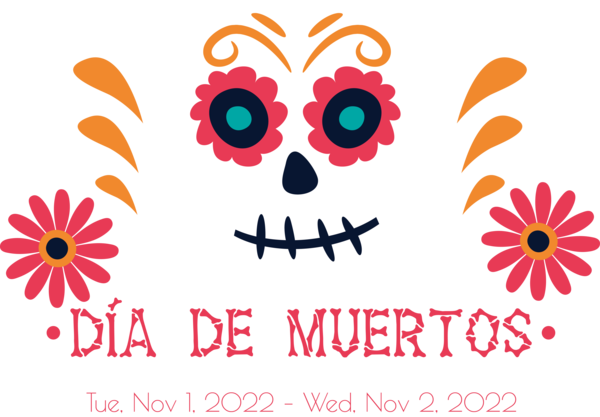 Transparent Day of the Dead Line art Drawing Design for Día de Muertos for Day Of The Dead