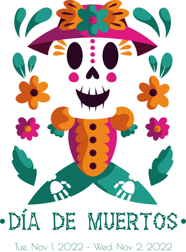 Transparent Day of the Dead Human Leaf Floral design for Día de Muertos for Day Of The Dead
