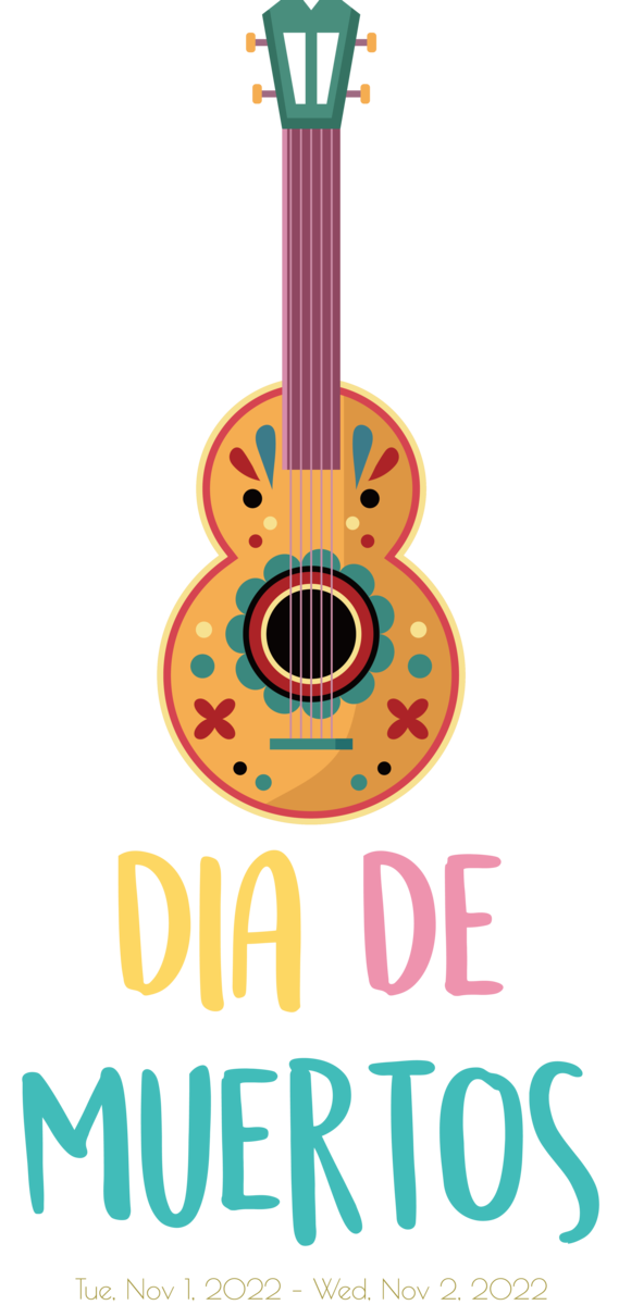 Transparent Day of the Dead Guitar String Instrument Drawing for Día de Muertos for Day Of The Dead