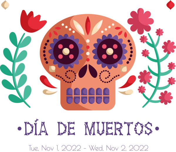 Transparent Day of the Dead Design Flower Text for Día de Muertos for Day Of The Dead