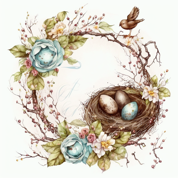 Transparent Easter Easter Egg Floral Wreath Watercolor for Easter Egg for Easter