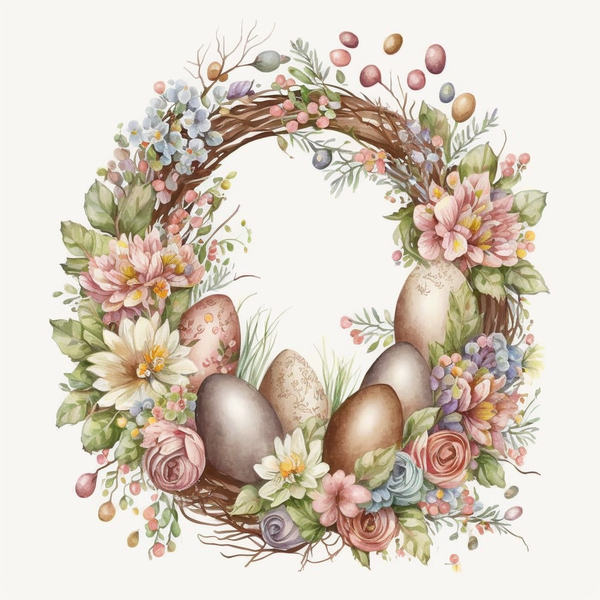 Transparent Easter Easter Egg Floral Wreath Watercolor for Easter Egg for Easter