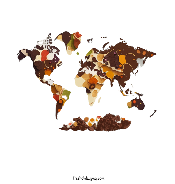Transparent World Food Day World Food Day Food Day The image is a world map made up of a variety of food items. It features countries and their respective cuisines for Food Day for World Food Day