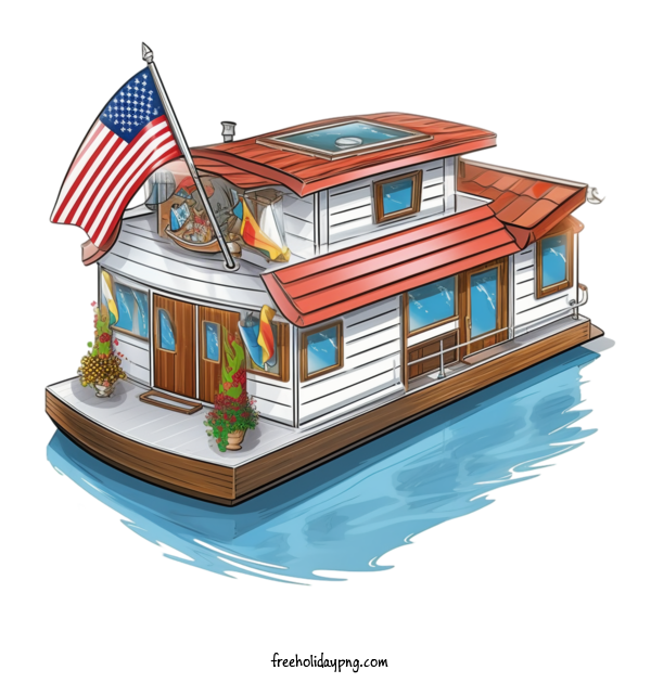 Transparent US Independence Day 4th Of July houseboat watercraft for 4th Of July for Us Independence Day