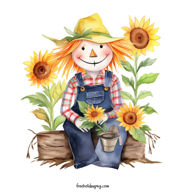 Transparent Halloween Scarecrow clown sunflowers for Scarecrow for Halloween