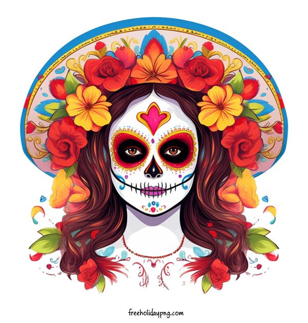 Transparent Day of the Dead Día de Muertos skull sugar skull for Día de Muertos for Day Of The Dead