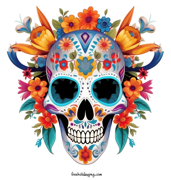 Transparent Day of the Dead Día de Muertos skull colorful for Día de Muertos for Day Of The Dead