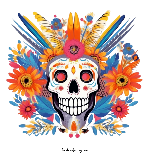 Transparent Day of the Dead Día de Muertos skull flower for Día de Muertos for Day Of The Dead