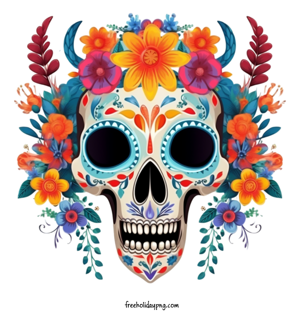 Transparent Day of the Dead Día de Muertos day of the dead sugar skull for Día de Muertos for Day Of The Dead