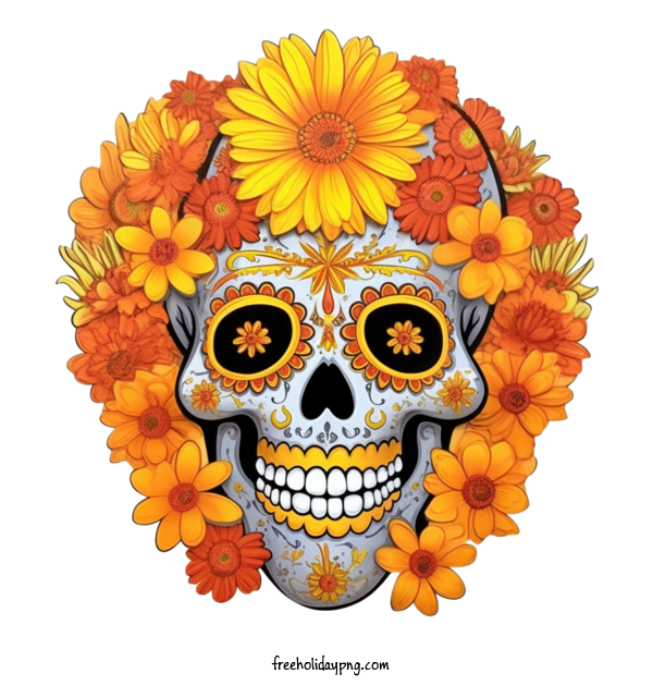 Transparent Day of the Dead Día de Muertos skull sugar skull for Día de Muertos for Day Of The Dead