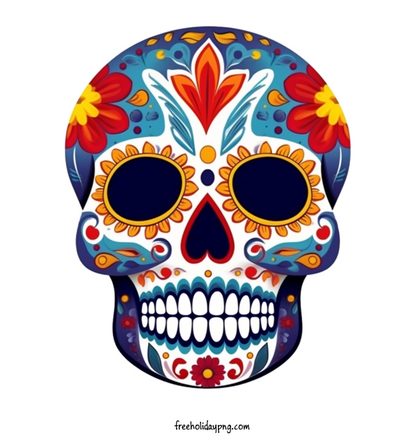 Transparent Day of the Dead Día de Muertos skeleton colorful for Día de Muertos for Day Of The Dead