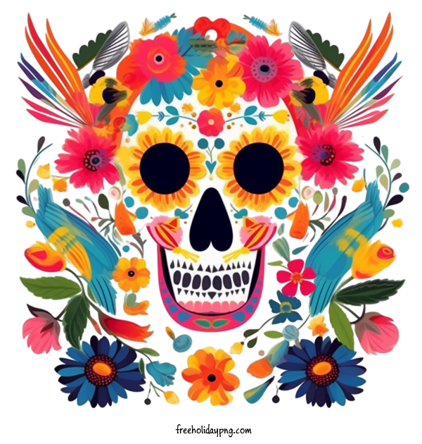 Transparent Day of the Dead Día de Muertos skull flowers for Día de Muertos for Day Of The Dead