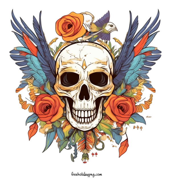 Transparent Day of the Dead Día de Muertos skull wings for Día de Muertos for Day Of The Dead