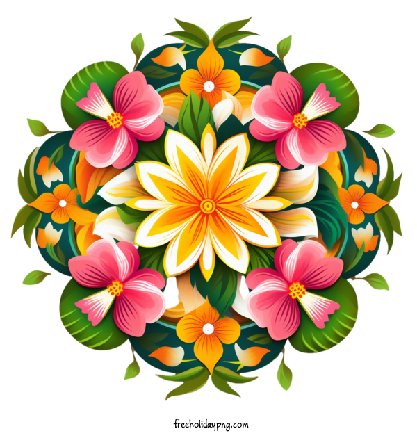 Transparent Onam Onam Floral Rangoli flower colorful for Onam Floral Rangoli for Onam