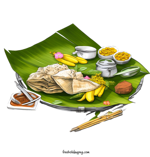 Transparent Onam Onam Sadya Food banana leaf plate rice for Onam Sadya Food for Onam