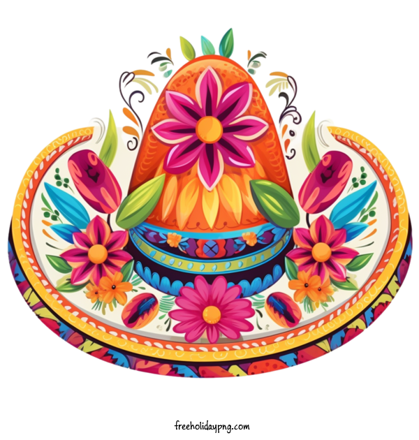 Transparent Day of the Dead Día de Muertos hat colorful flowers for Día de Muertos for Day Of The Dead