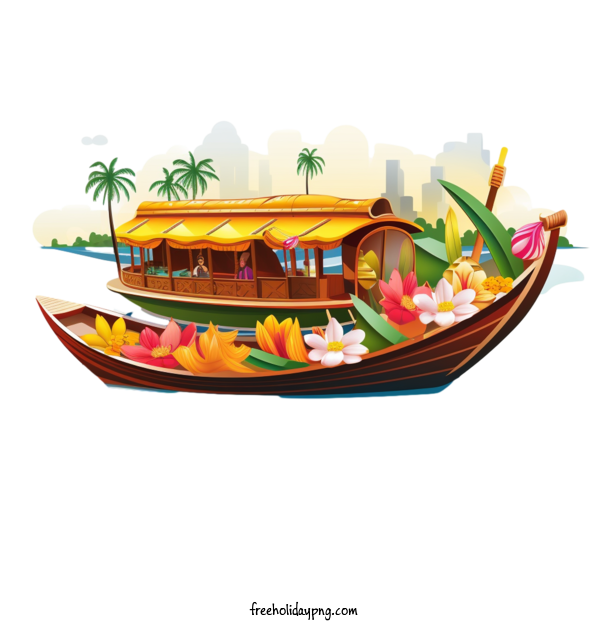 Transparent Onam Onam Boat river boat coconut trees for Onam Boat for Onam